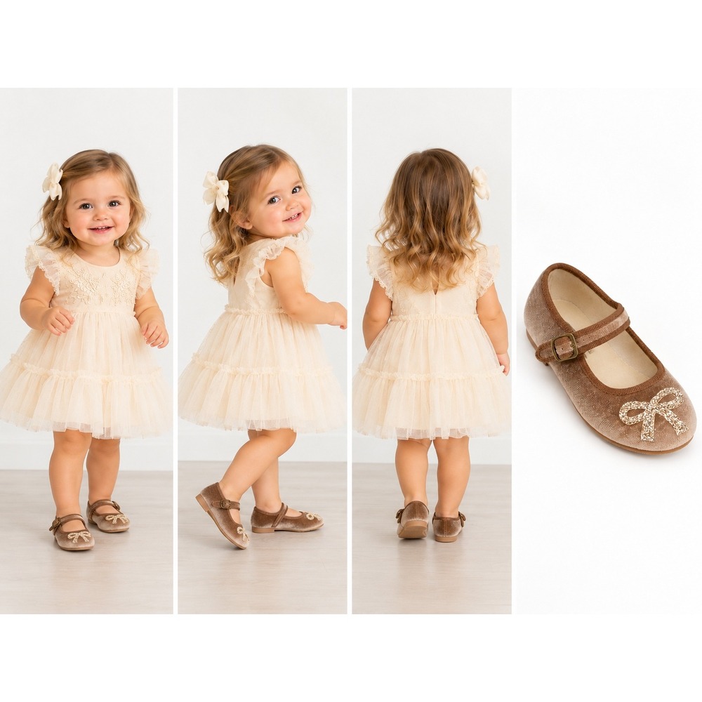 Joyfolie Girls Tarnished Gold Velvet Mary Jane Bow Flats Size 1Y NEW